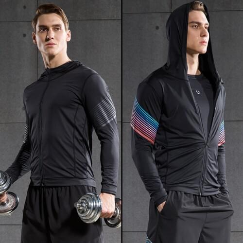 Vansydical Sports Running Jacket Mens Printed Gym Workout Hoodies Quick Dry Fitness Training Jogging Cycling Sportswear Tops
