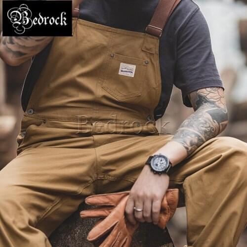 MD retro khaki overalls Reproduce American classics canvas suspenders for men high waist tooling pants