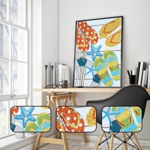 5D Diamond Painting Flowers Summer Beach Slippers Kit Special-shaped Diamond Painting DIY Home Decoration Gift Hanging Picture