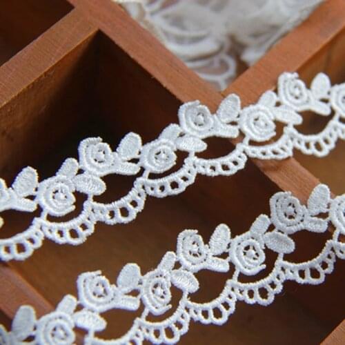Novelty Embroidery Lace Rose Flower Embroidered Lace White Double Scalloped Sewing Garment Accessories 2.5cm