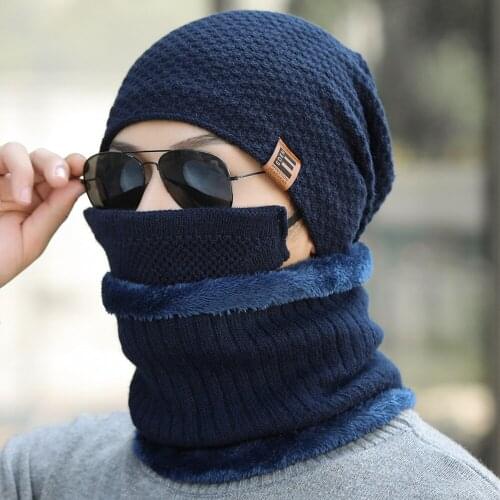 New Unisex Add Fleece Lined Winter Hat Wool Warm Knitted Hat Set Thick Soft Stretch Winter Hats For Men Women Leisure Beanie Cap