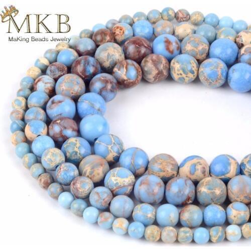 Wholesale Light Blue Sea Sediment Imperial Jaspers Round Beads For Jewelry Making 4 6 8 10mm Natural Stone Beads for Needlework