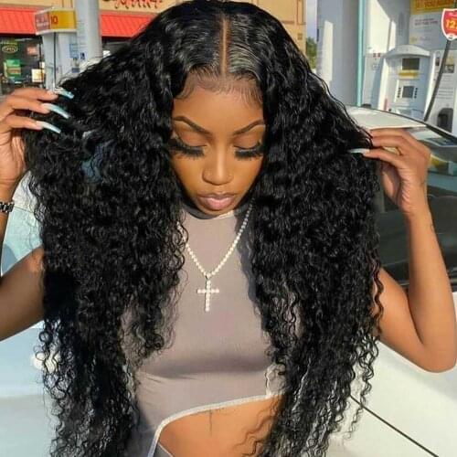 Deep Wave Closure Peruvian Deep Wave Frontal Wig Lace Front Human Hair Wigs For Women Density 180% Prepluck Deep Curly Lace Wig