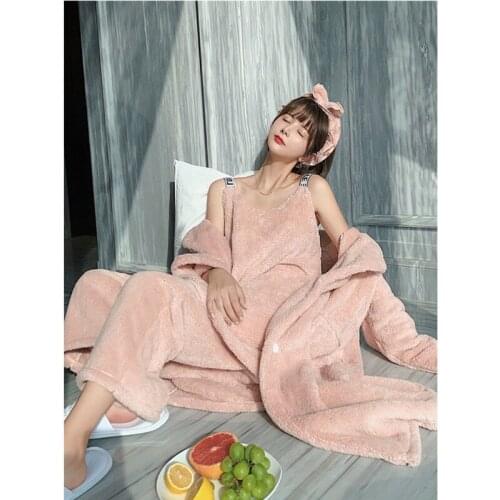 Princess Pajamas Womens Winter Coral Velvet Thickened Maternity Robe Long Bathrobe Facecloth Home Wear Set Sexy Nightwear