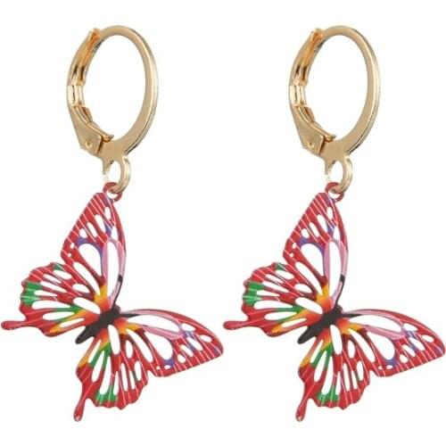 QiLuxy Fashion Butterfly Drop Earrings Women Simple Colorful Hollow Butterfly Earrings for Female Animal Ear Jewelry Accessories