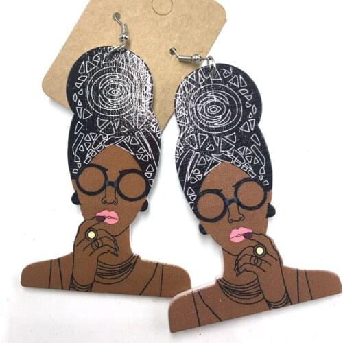 African HeadWrap Wooden Earrings can mixed 6 colors