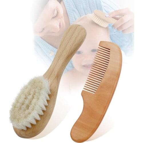 Newborn Hair Brush Infant Head Massager Baby Natural Wool Wooden Brush Comb Portable Baby Comb Hair Bath Brush Comb