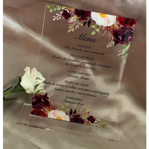 Special Acrylic Wedding Menu with Base,Acrylic Party Menu,Acrylic Dinner Menu,10pcs Custom Wedding Invitations,Table Decorations