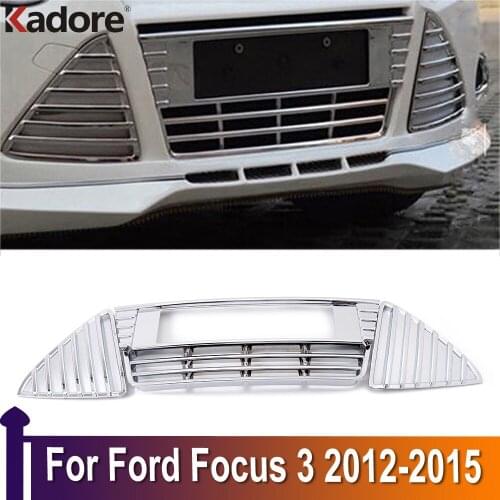 Car Styling For Ford Focus 3 2012 2013 2014 2015 Front Bottom Center Grilles Protector Head Radiator Racing Grills Trim 3PCS