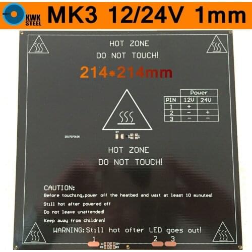 MK3 Heated Bed 12V 24V Dual Power Heatbed Aluminum Plate HotBed MK2B Updated 3D Printer Parts RepRap 214*214mm 1mm Thick PCB RT
