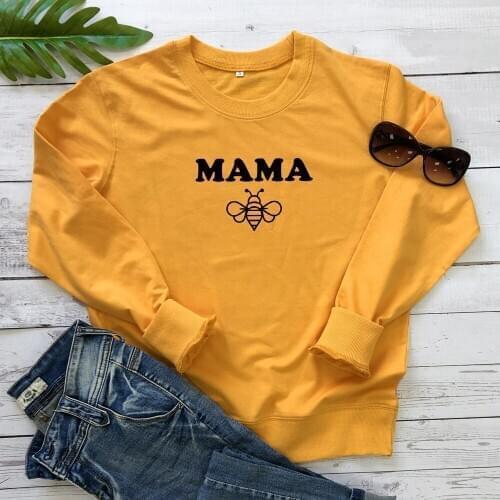 Mama Bee 100%Cotton Sweatshirt Funny Women Crewneck Graphic Mom Life Pullovers Cute 90s Mothers Day Gift Sweatshirts Streetwear