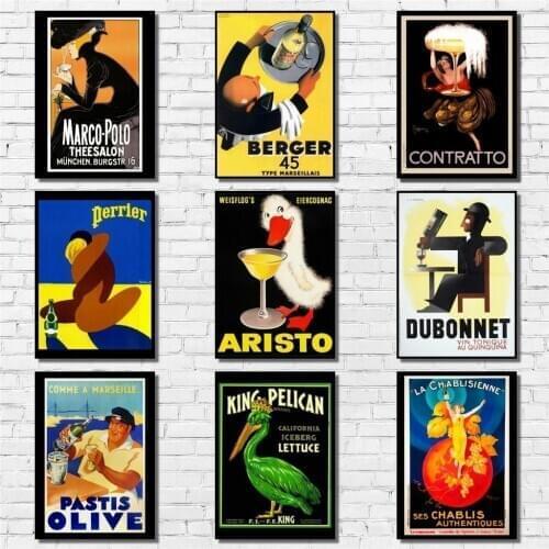 Vintage Wine Beer Drink Poster Retro Whitepaper Poster Art Painting Fancy Wall Sticker for Coffee House Bar