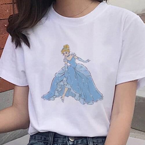 Disney Cinderella Woman T-shirts Princess Printed Short Sleeve Tee Top camisetas de mujer Cartoon Neutral T Shirt