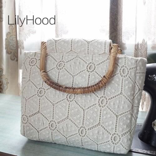 Female Reusable Cotton Lace Vintage Retro Victorian Bride Wedding Handbag Women Roomy Bridesmaid Wood Top-handle Messenger Bag