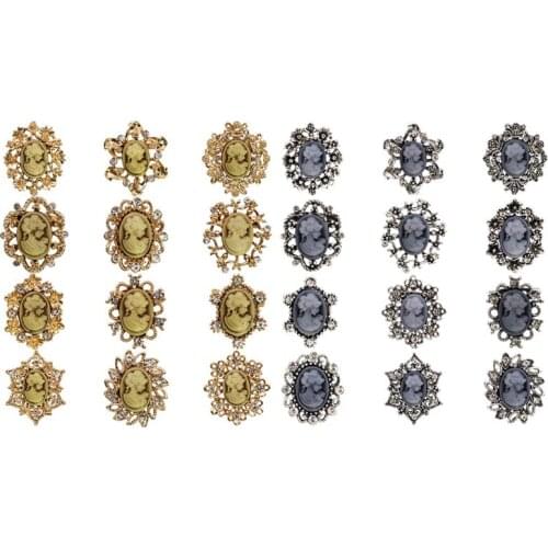 Lot 12pcs Crystal Rhinestone Flower Vintage Victorian Cameo Brooch Pin Set for Women Dropshipping