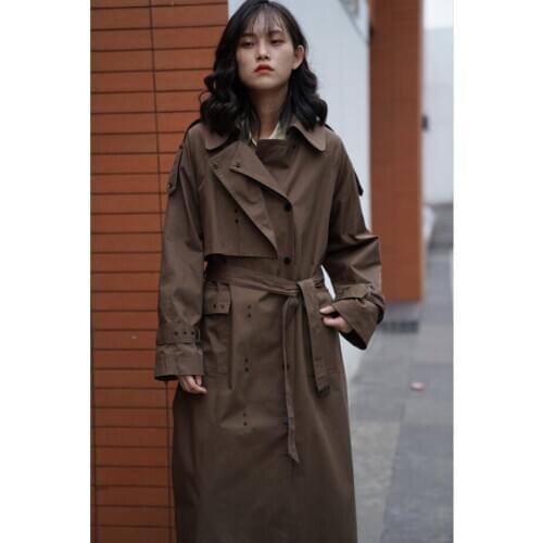 Korea Runway designer 2020 Fall /Autum Rivet Maxi Long Trench coat with belt Chic Female windbreaker Classic