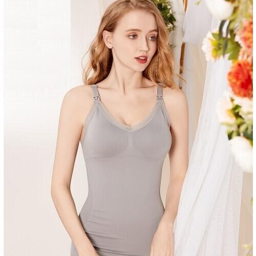 Maternity Nursing Vest+Bra Shapewear Postpartum Belly Holding Top Camisole Without Steel Ring with Pad Front Buckle Feeding