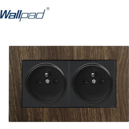 146*86mm French Wall Outlet Wallpad Aluminium Satin Metal Panel Wood 2 Way French Power Socket 110V-240V AC Charger Plate
