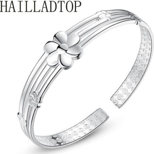 2021 New Female Luxury Brand Silver Jewelry Six Leaf Plum Silver Bracelet Fashion Simple Adjustable Bangles Wholesale Bracelets