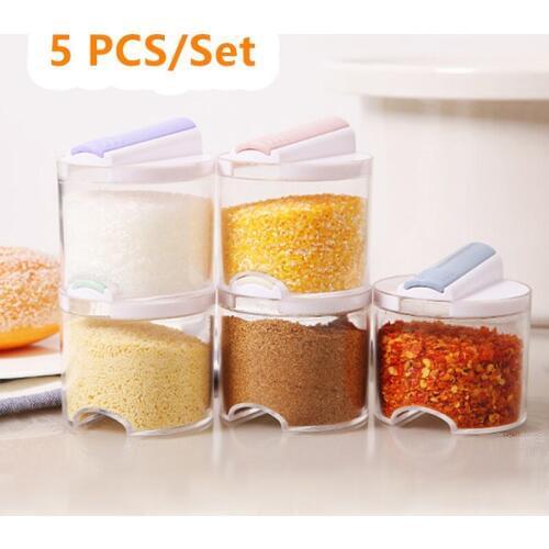 5pcs/set Kitchen Sugar Salt Pepper Spices rack Seasoning Storage Box Organizer Bottle pot for condiment spice jar container set