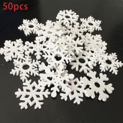 50Pcs Christmas Hanging Ornament Decor Wooden Snowflakes Christmas Decorations Decorating Christmas Tree Party House