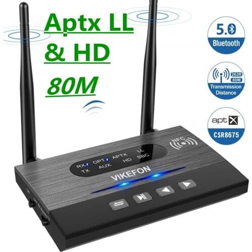 80M Aptx HD Low Latency Bluetooth 5.0 Audio Transmitter Receiver SPDIF 3.5mm AUX Jack RCA Wireless Adapter for Car TV PC Pair 2