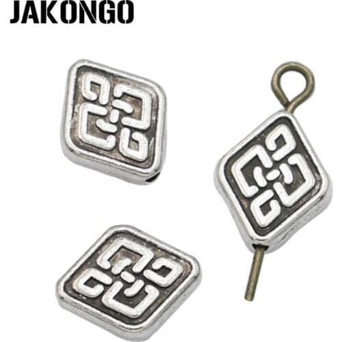 JAKONGO Antique Silver Plated China Knot Spacer Beads Loose Beads Jewelry Findings Accessories Making fit Bracelet 11x9mm