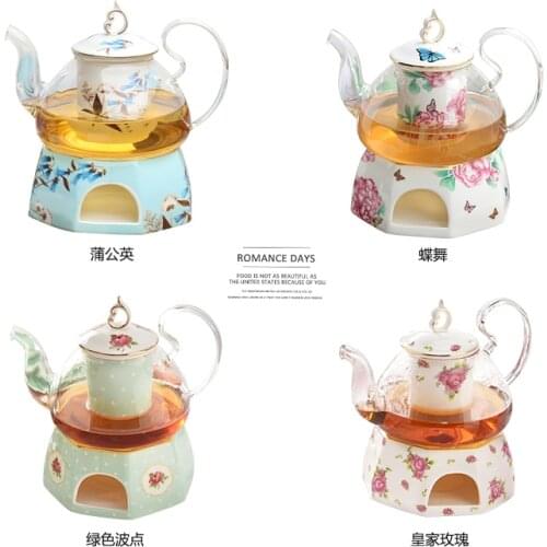 Tea pot flower tea pot fruit pot set ceramic glass afternoon flower tea cup tea set candle heating tea heater