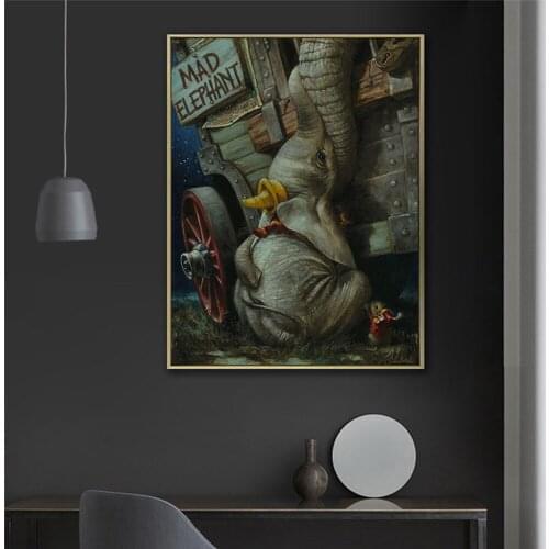 CMHOME Fashion Elephant and Mouse Wall Art Painting Canvas Posters and Prints Modern Animal Wall Art Picture for Home Decoration