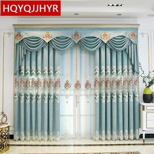 Europe Top Luxury Blue Pink Embroidered Bay Window Curtains For Bedroom Living Room Kitchen Hotel Apartment Customized Products