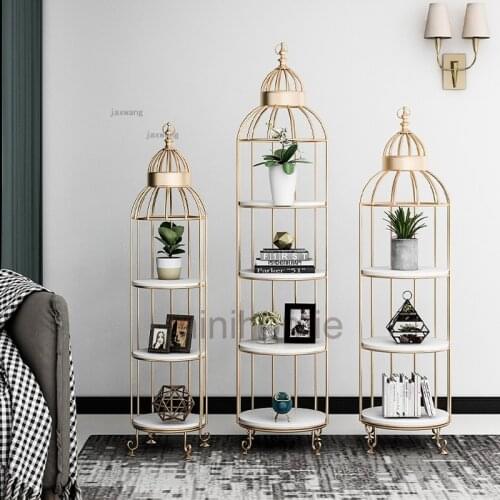 European Wrought Iron Living Room Birdcage Flower Racks Indoor Balcony Flower Stand Hotel Plant Shelf Multi-layer Bookshelf mc