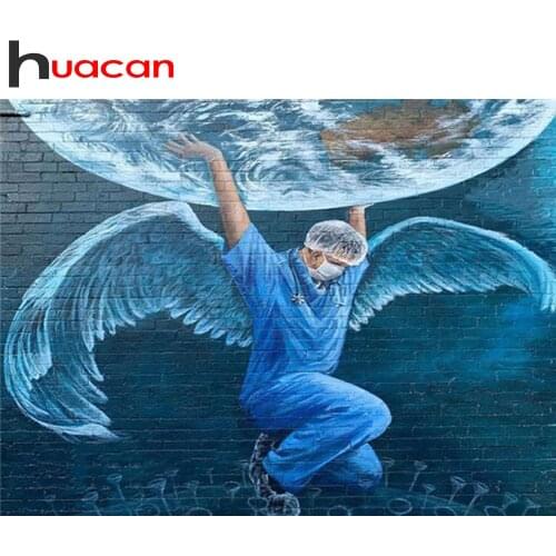 Huacan 5d DIY Diamond Painting Mosaic Doctor Angel Cross-stitch Embroidery Sets Full Square/Round Portrait Earth Home Decoration