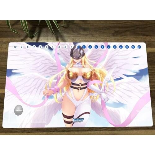 Anime Digimon Playmat Angewomon Trading Card Game Mat DTCG CCG TCG Mat Mouse Pad Desk Play Anti-Slip Mat With Zones Free Bag