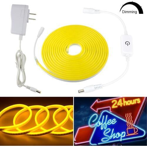 IP67 Waterproof LED Strip Lights Flexible 12V LED Neon Ribbon Light 1M-5M Rope Tape With Power Adapter+Touch Dimmer for Decor