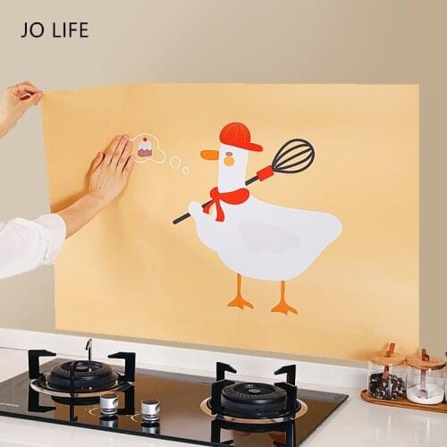 JO LIFE Kitchen Self-adhesive Oilproof Wall Stickers Removable Wallpaper Aluminum Foil Cartoon Decorative Wall Decals