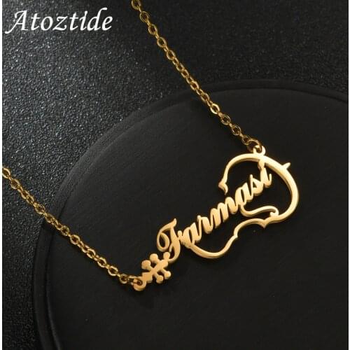 Atoztide Custom Name Violin Shape Collier Stainless Steel Music Pendant Necklace for Woman Children Charm Chain Jewelry Gifts