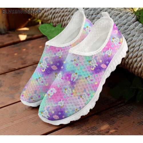ELVISWORDS Colorful Teeth Design Ladies Summer Comfortable Air Mesh Sneakers Leisure Flats Shoes for Women zapaotos de mujer New