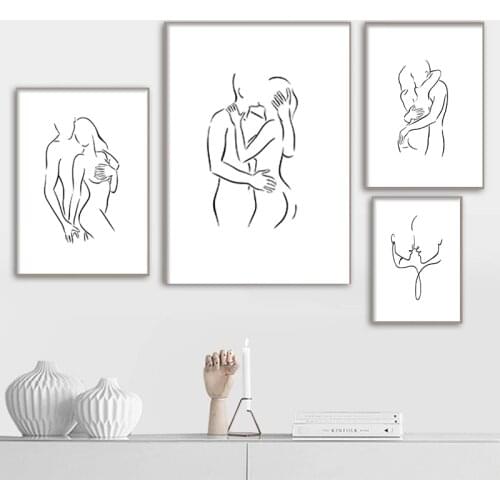 Lovers Couple Line Drawing Fashion Art Print Poster Clean Love Line Anniversary Bedroom Decoration Gift