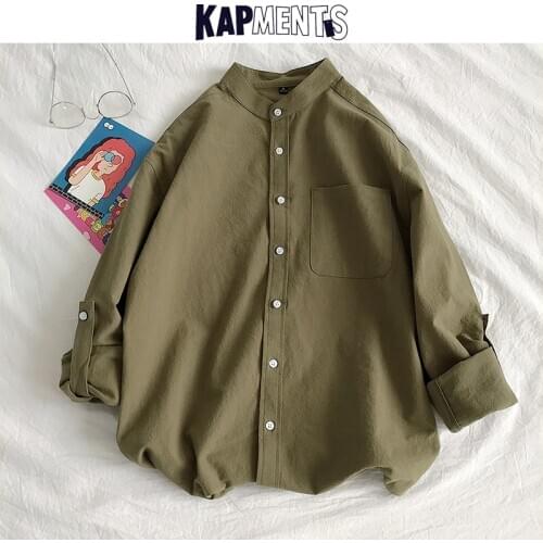 KAPMENTS Long Sleeve Harajuku Shirts For Men 2020 Mens Solid Cotton Pockets Streetwear Shirts Male Korean Oversized Clothing 5XL