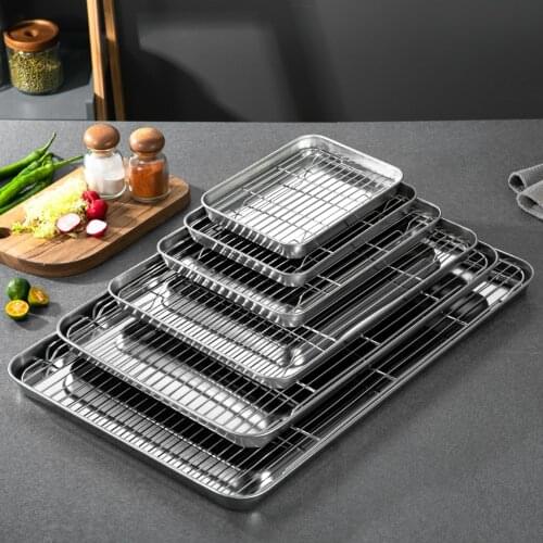 304 Stainless Steel BBQ Tray With Removable Cooling Rack Set Barbecue Trays Baking Tray Plate Oil Filter Pan Baking Pan Sheet