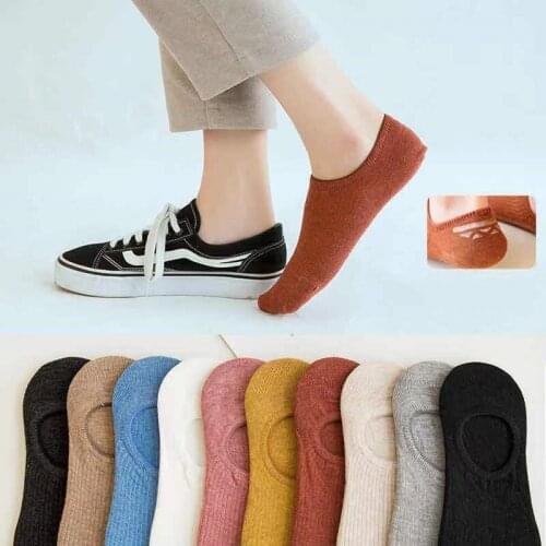 Womens socks low top spring and summer silicone anti-skid shallow mouth Japanese stripe invisible candy color mens ship socks