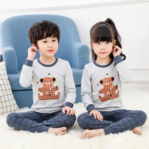 2021 New Autumn Childrens Pyjamas For Boys Girls Sleepwear Cotton Cartoon Kids' Tracksuit Home Wear Travel Casual Style
