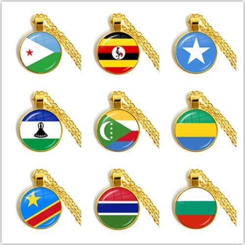 Djibouti,Uganda,Gambia,Congo,Gabon,Comoros,Lesotho,Somalia,Bulgaria National Flag Glass Cabochon Pendant Necklace Jewelry Gift