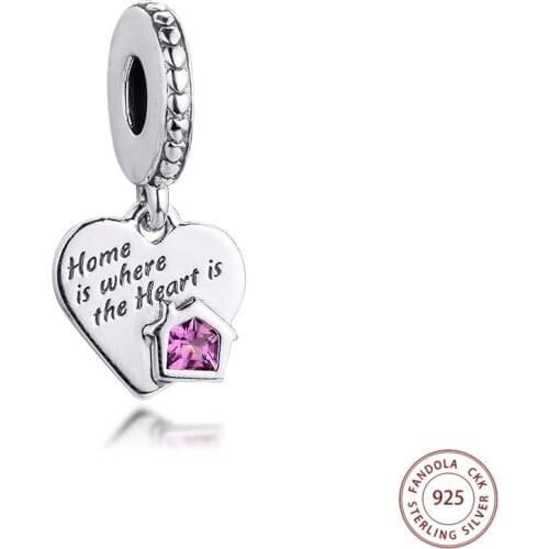 Love My Home Heart Dangle Charms Fits Pandora Bracelet 925 Sterling Silver Women Beads for Jewelry Making Kralen 2021 Spring New