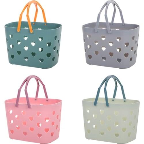 Portable Bath Basket Toiletries Tote Heart Shaped Hollow Plastic Storage Basket With Handle Box Organizer For Bathroom Practical