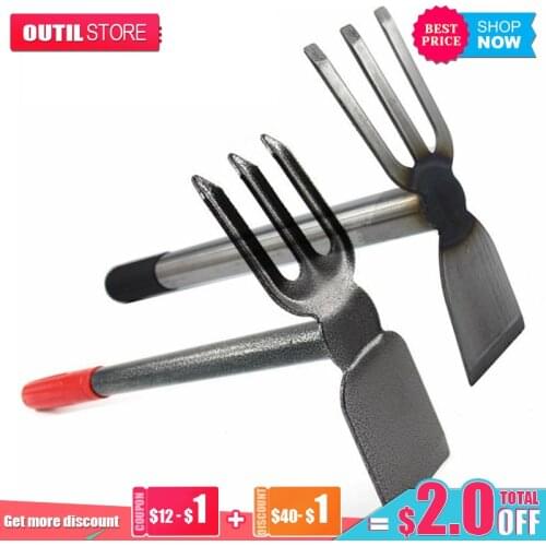 Realmote Dual-purpose hoe three-tooth rake small hoe gardening planting flowers vegetables short handle garden agriculture tools