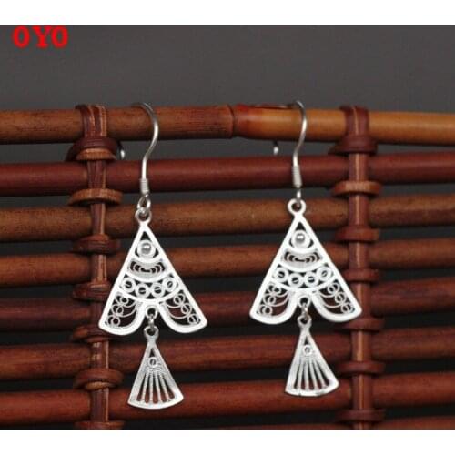 Triangle Fish Silver Earrings 999 Silver Brushed Earrings Hmong Handmade