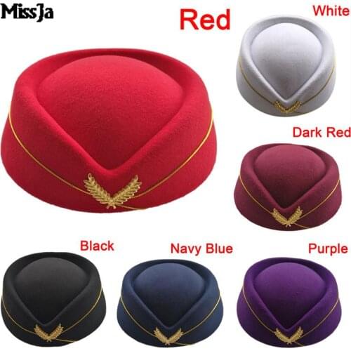 6 Colors Wool Felt Pillbox Air Hostesses Beret Hat Base Cap Airline Stewardess Sexy Formal Uniform Hat Caps Accessory
