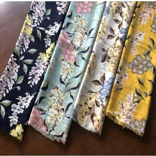 Chiffon New Style Printed Fabric Yellow White And Blue Floral Fashion Dress Clothing Fabric Top Grade Pearl Chiffon Fabric/1m