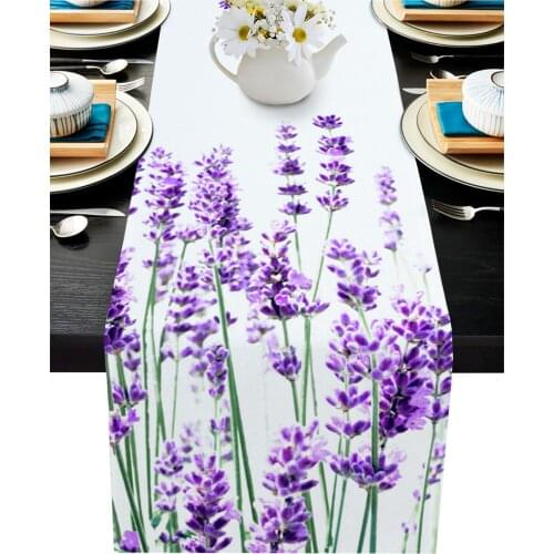 Lavender Plant Flowers Table Runner Wedding Decor Table Cover Christmas Decoration Holiday Party Tablecloth